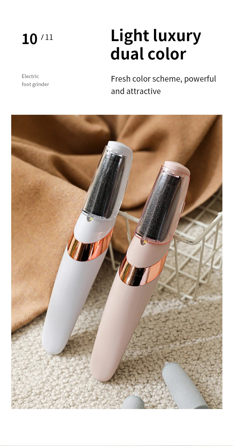 Front view of two Rolli™ SmoothPro electric foot files in different colors – light luxury dual-color design with fresh, attractive color scheme, combining style and powerful performance