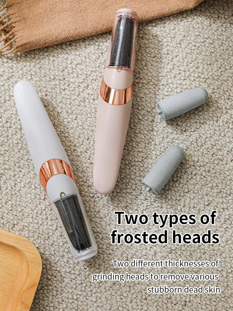 Front view of two Rolli™ SmoothPro electric foot files with two additional replacement rollers, showcasing complete kit for effective callus and dead skin removal