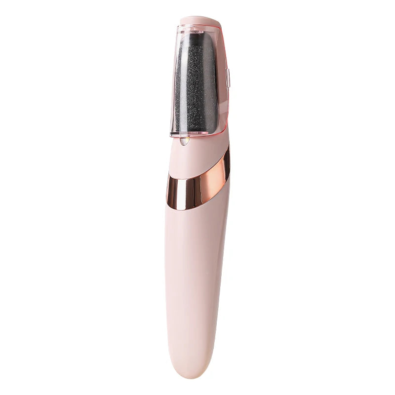Front view of Rolli™ SmoothPro electric foot file in pink color on white background – showcasing sleek design and powerful performance for effective callus and dead skin removal