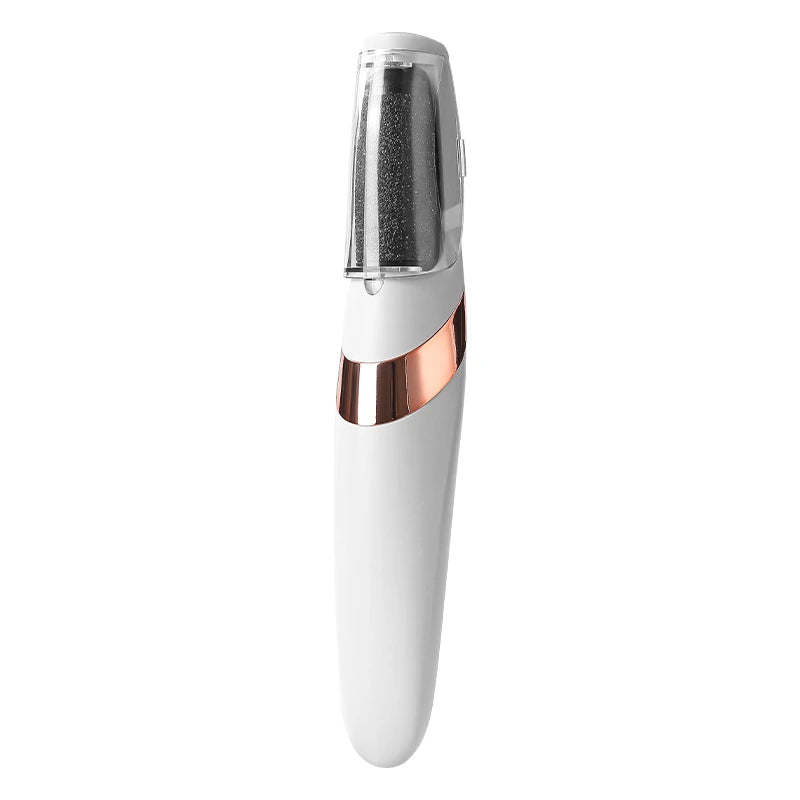 Front view of Rolli™ SmoothPro electric foot file in white color on white background – showcasing sleek design and powerful performance for effective callus and dead skin removal