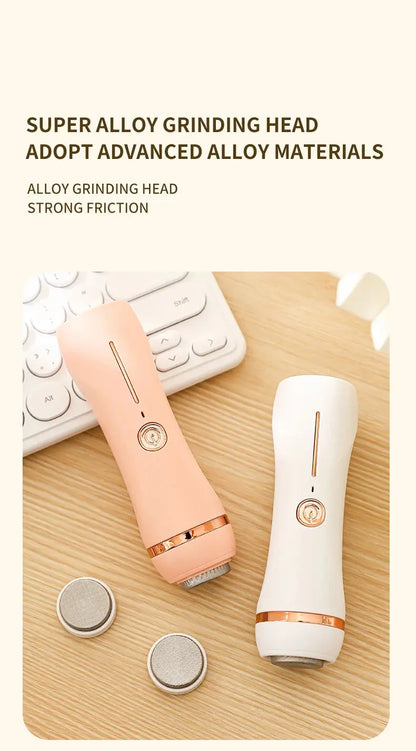 Front view of two Rolli™ SmoothPro electric foot grinders in different colors with two alloy grinding heads – featuring super alloy material for strong friction and effective callus removal